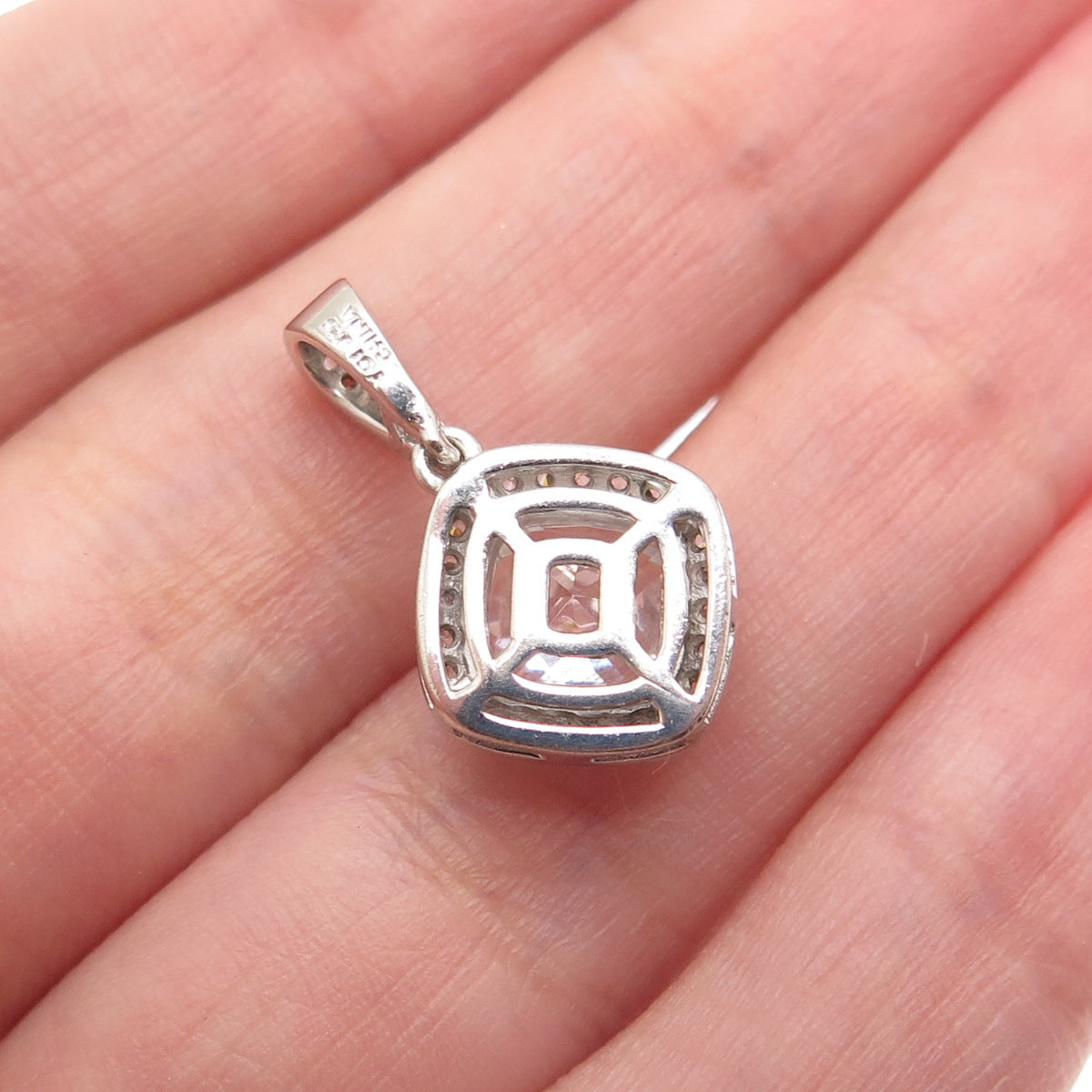 925 Sterling Silver Cushion & Round-Cut C Z Minimalist Charm Pendant
