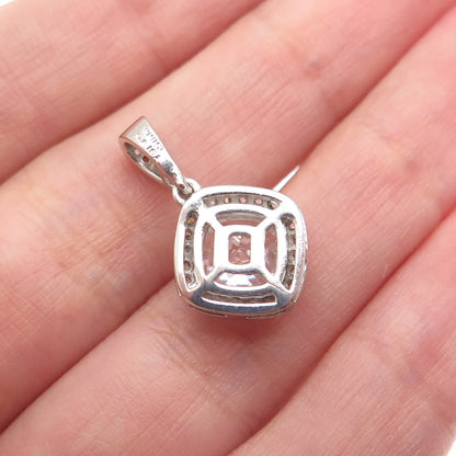 925 Sterling Silver Cushion & Round-Cut C Z Minimalist Charm Pendant