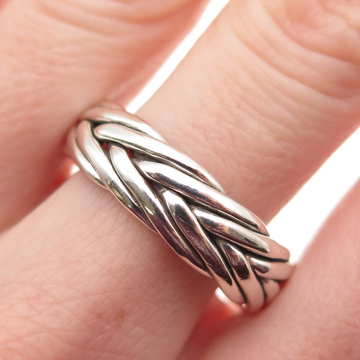 925 Sterling Silver Vintage CII Mexico Wheat Braided Oxidized Band Ring Size 10