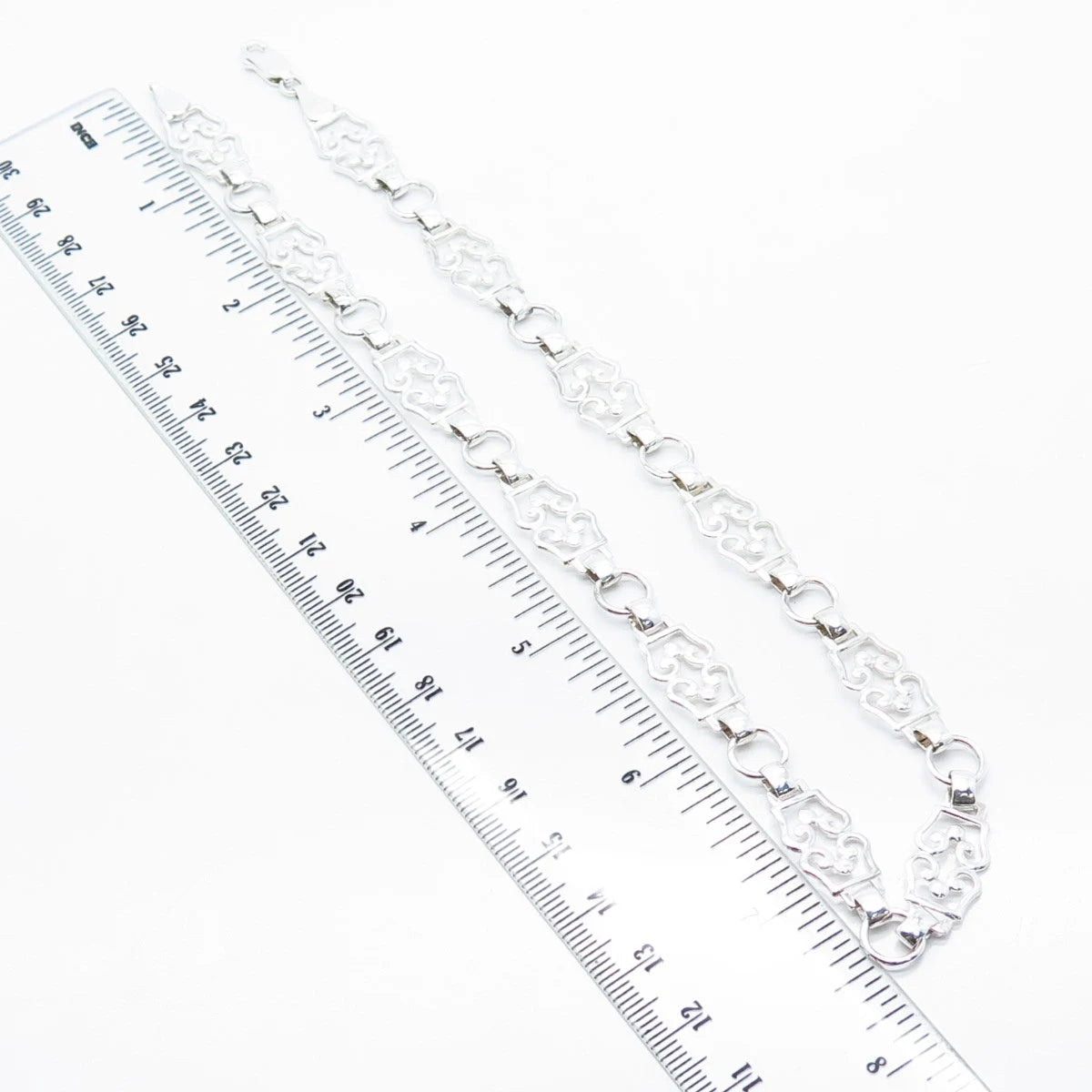 925 Sterling Silver Vintage Ornate Fancy Bar Link Chain Necklace 14"