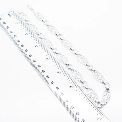 925 Sterling Silver Vintage Ornate Fancy Bar Link Chain Necklace 14"
