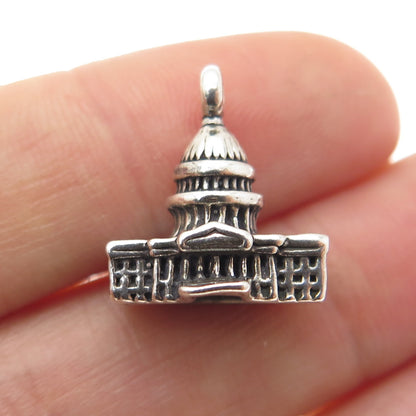 SUNWEST 925 Sterling Silver Vintage Capitol Building Lobster Clasp Charm Pendant