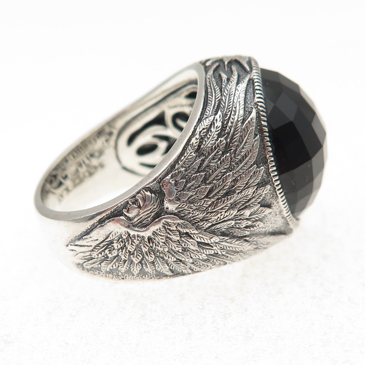 Scott Kay 925 Sterling Silver Real Black Onyx Angel Oxidized Ring Size 8