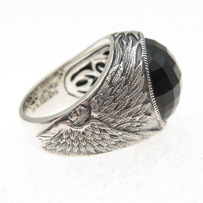 Scott Kay 925 Sterling Silver Real Black Onyx Angel Oxidized Ring Size 8