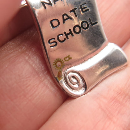 925 Sterling Silver Vintage Old Stock Enamel Diploma Pendant