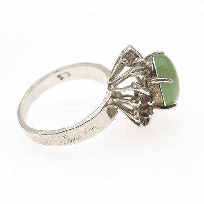 925 Sterling Silver Vintage Real Jade Modernist Ring Size 5.5
