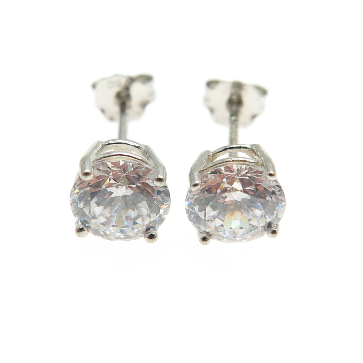 DEE BERKLEY JEWELRY 925 Sterling Silver Round-Cut Shaped C Z Stud Earrings