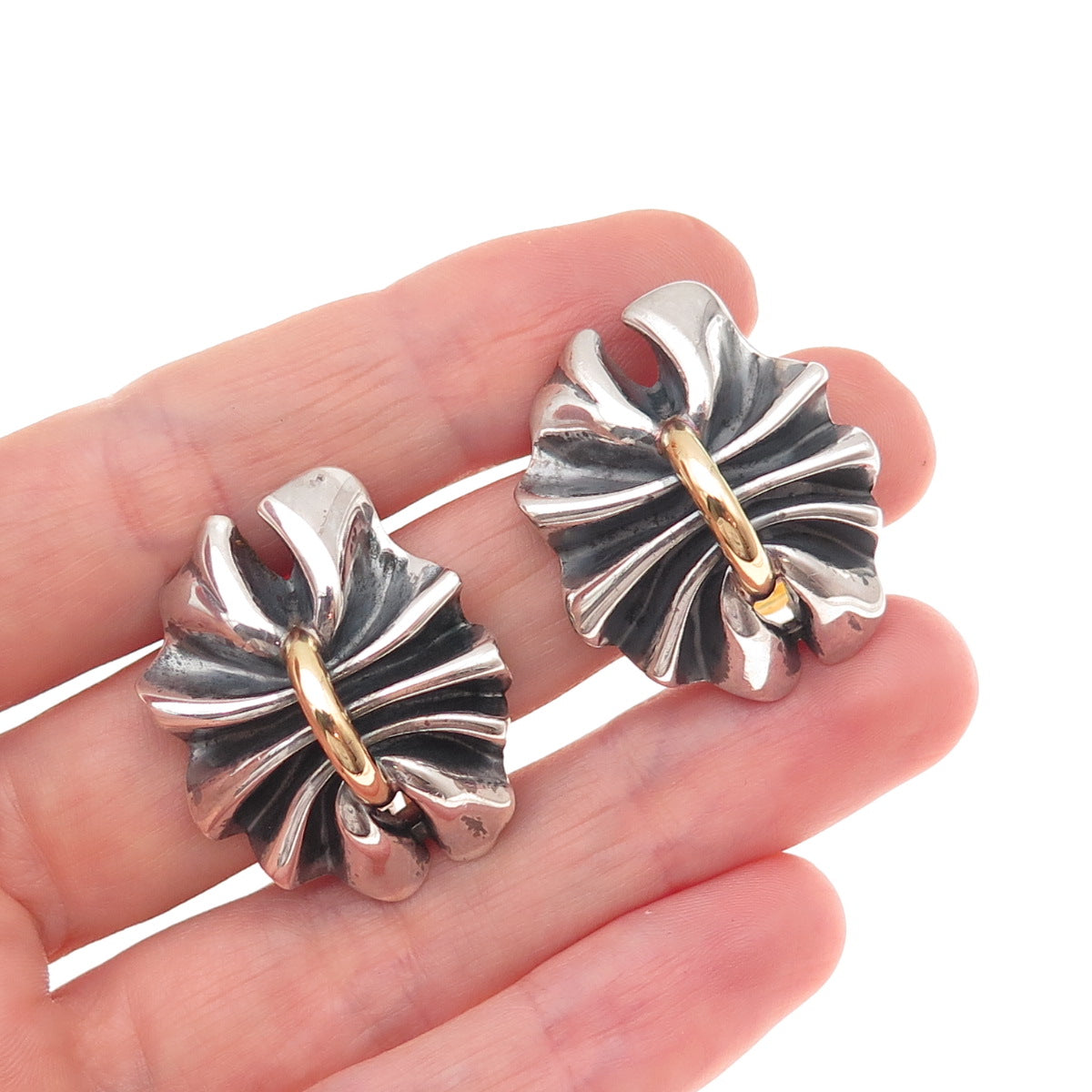 Georg Jensen 925S Sterling 2-Tone Vintage Denmark Modernist Clip On Earrings 400