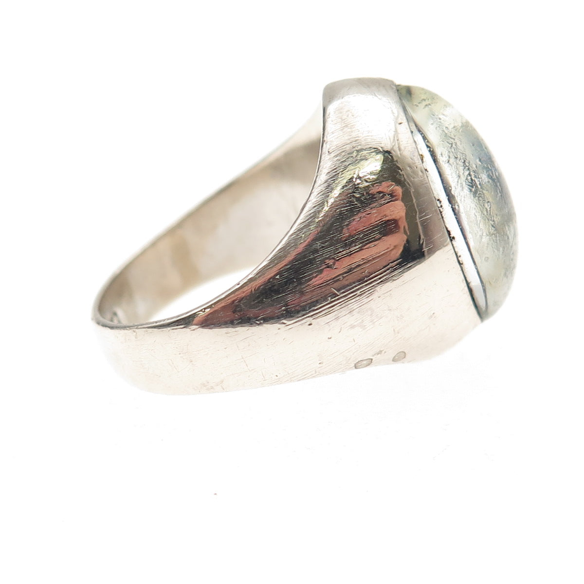 925 Sterling Silver Vintage China Real Opal Inlay Oxidized Ring Size 7.5