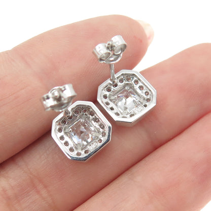 925 Sterling Silver Cushion-Cut & Round-Cut Shaped C Z Stud Earrings