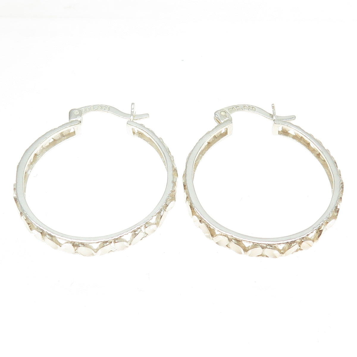 925 Sterling Silver Vintage Textured Hinged Hoop Earrings