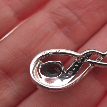 925 Sterling Silver Blue & White C Z Twisted Slide Charm Pendant