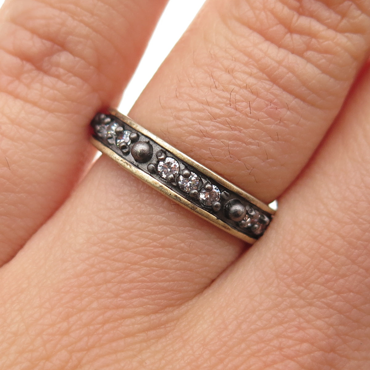 925 Sterling Silver Gold Plated Black Rhodium Round-Cut C Z Band Ring Size 6.25