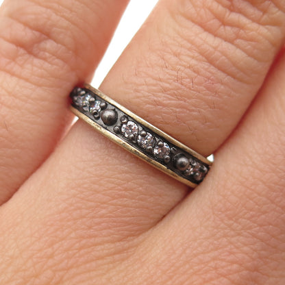 925 Sterling Silver Gold Plated Black Rhodium Round-Cut C Z Band Ring Size 6.25