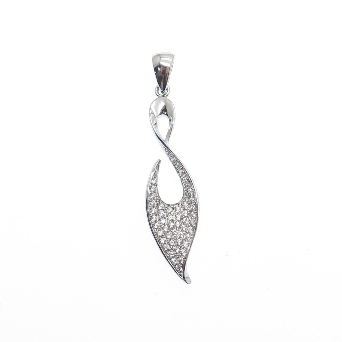 925 Sterling Silver Round-Cut C Z Twisted Charm Pendant