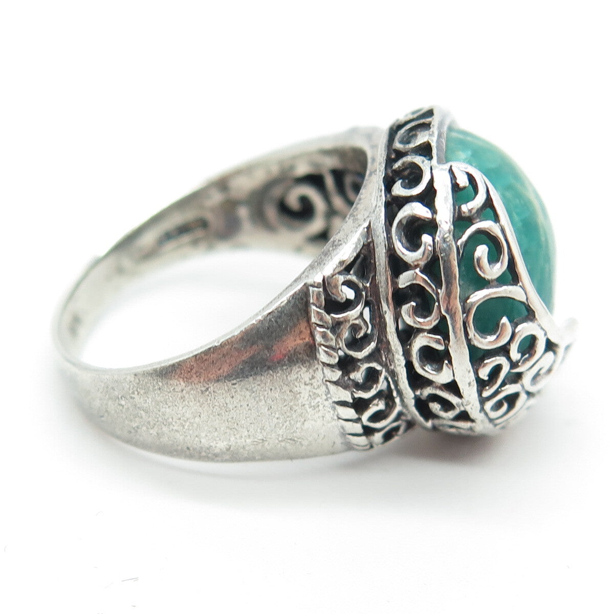 NEHA KOTWAL 925 Sterling Silver Vintage Real Amazonite Swirl Ring Size 9