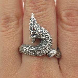 925 Sterling Silver Vintage Real Red Garnet Gemstone Dragon Ring Size 10