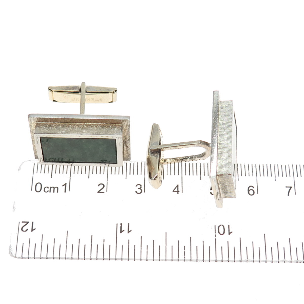 925 Sterling Silver Gold Plated Vintage T2 Real Jade Modernist Cufflinks