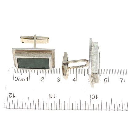 925 Sterling Silver Gold Plated Vintage T2 Real Jade Modernist Cufflinks