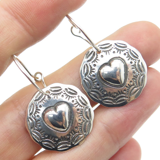 Old Pawn 925 Sterling Silver Vintage Southwestern Concho Heart Earrings