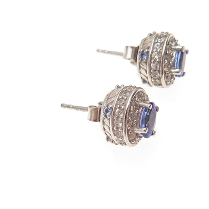 Chuck Clemency 925 Sterling Silver Real Tanzanite & White Topaz Stud Earrings