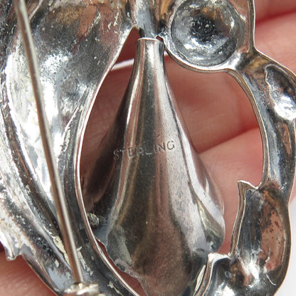 925 Sterling Silver Vintage Lily Floral Modernist Pin Brooch
