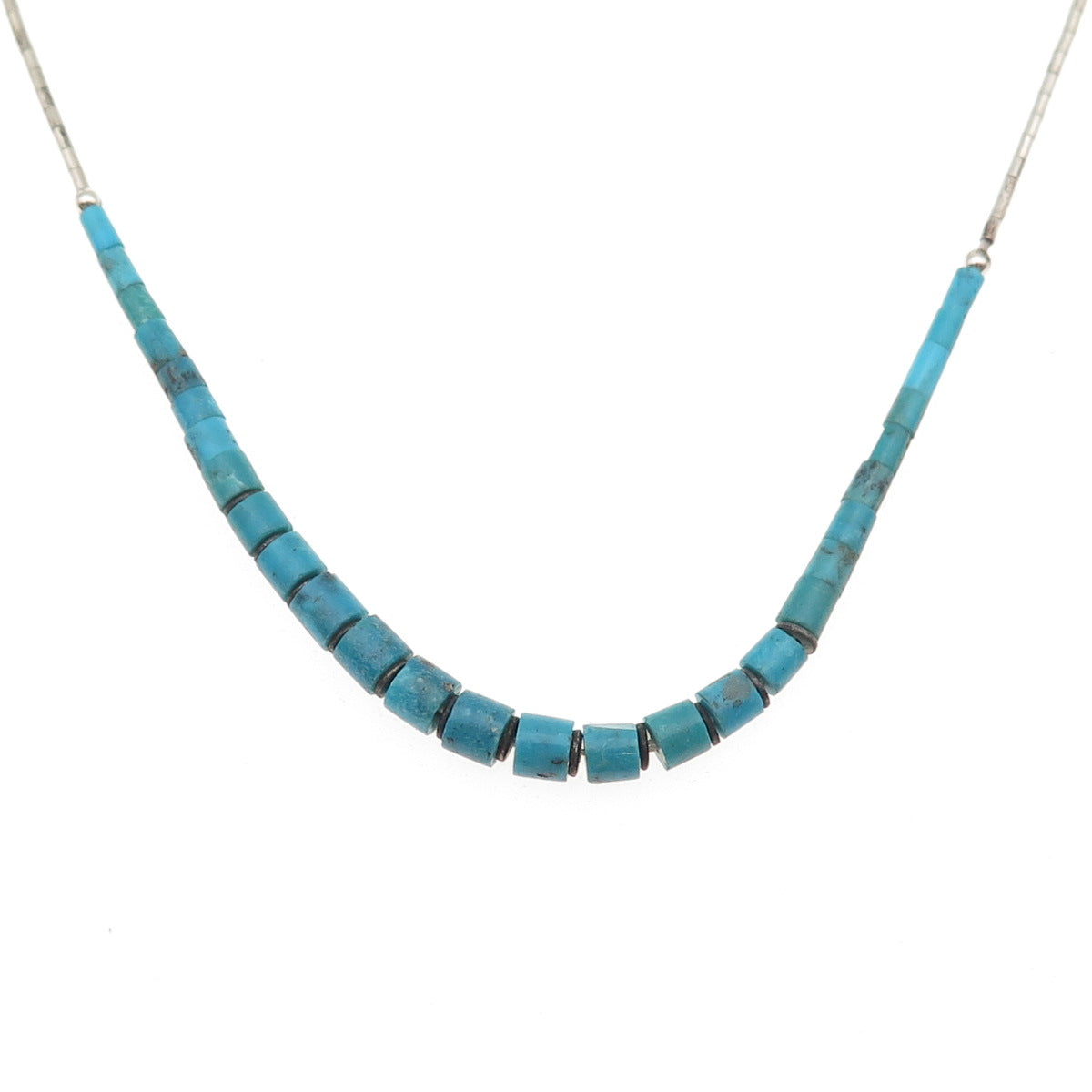 Old Pawn Sterling Silver Vintage Turquoise Graduated Beads Chain Necklace 16"