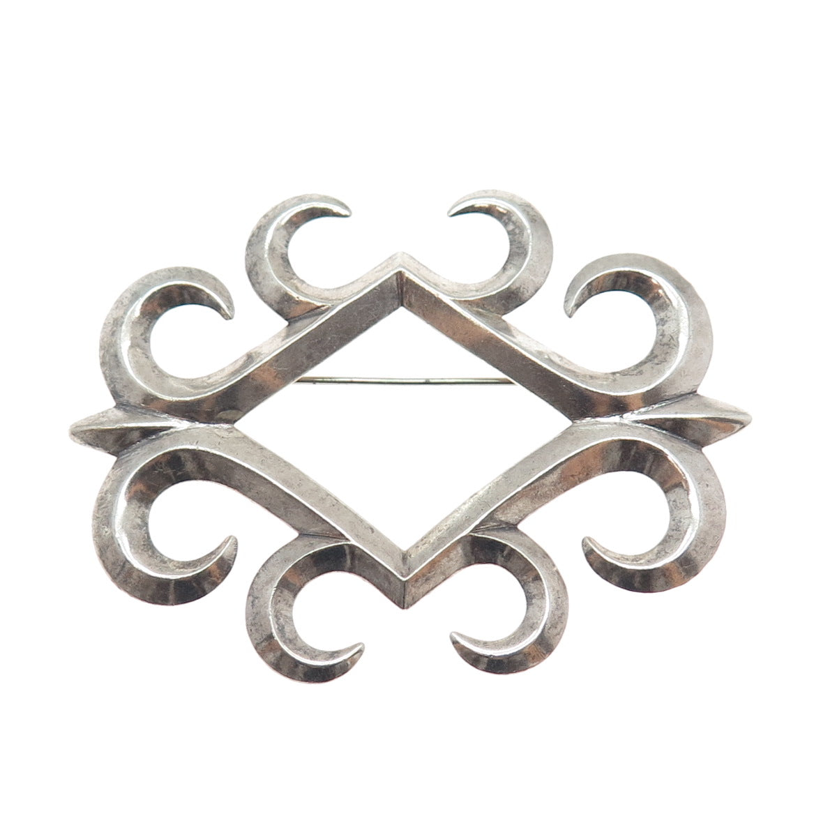Old Pawn Sterling Silver Vintage Southwestern Ornate Oxidized Tribal Pin Brooch