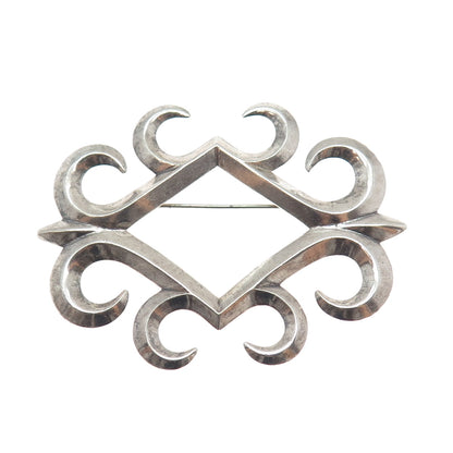 Old Pawn Sterling Silver Vintage Southwestern Ornate Oxidized Tribal Pin Brooch