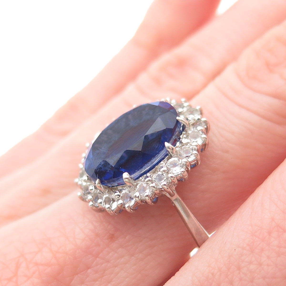 925 Sterling Real Doublet Blue Spinel & White Topaz Royal Dreams Ring Size 8.25