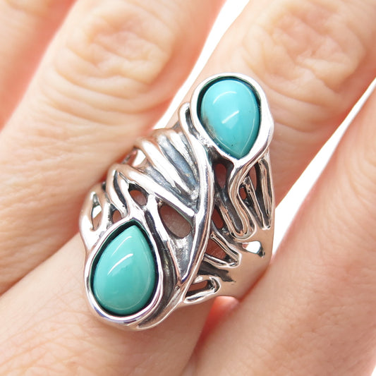 HAGIT GORALI 925 Sterling Silver Vintage Real Turquoise Modernist Ring Size 8