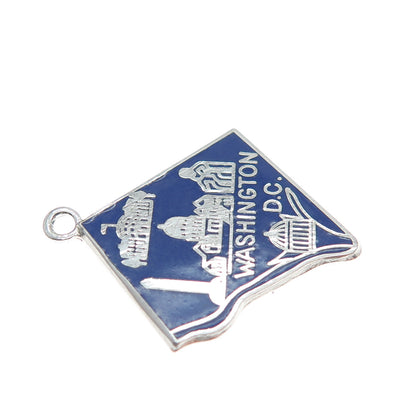 925 Sterling Silver Vintage Enamel Washington DC Map Minimalist Charm Pendant
