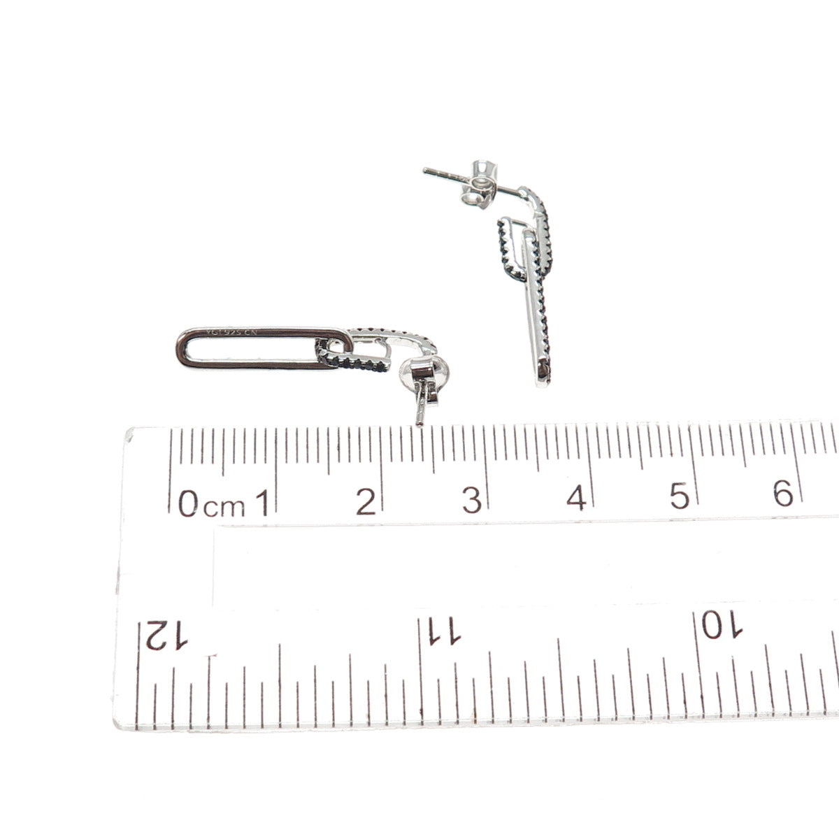 925 Sterling Silver Round-Cut Black C Z Paperclip Dangle Earrings