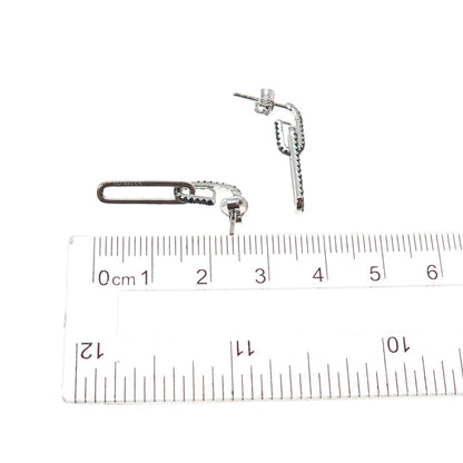 925 Sterling Silver Round-Cut Black C Z Paperclip Dangle Earrings