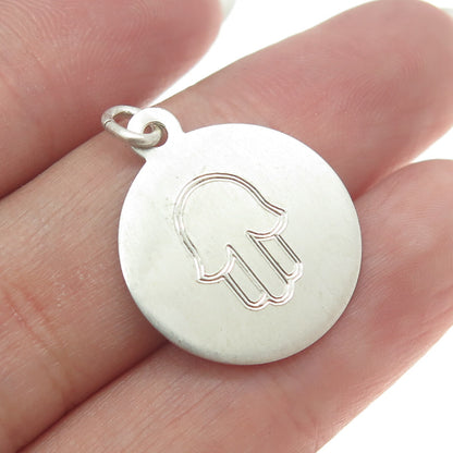 925 Sterling Silver Vintage Hamsa / Hand of Fatima Round Pendant