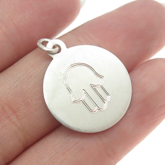 925 Sterling Silver Vintage Hamsa / Hand of Fatima Round Pendant