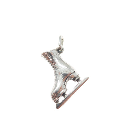 800 Silver Vintage Ice Skating Shoe Oxidized Minimalist 3D Charm Pendant