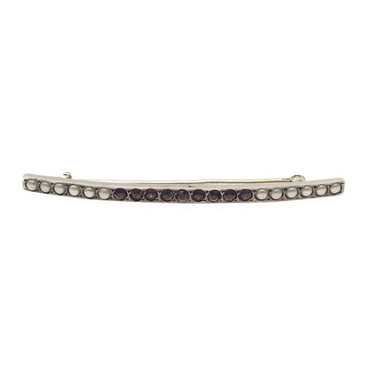 925 Sterling Silver Antique Art Deco Faux Pearl & Rhinestone Bar Pin Brooch
