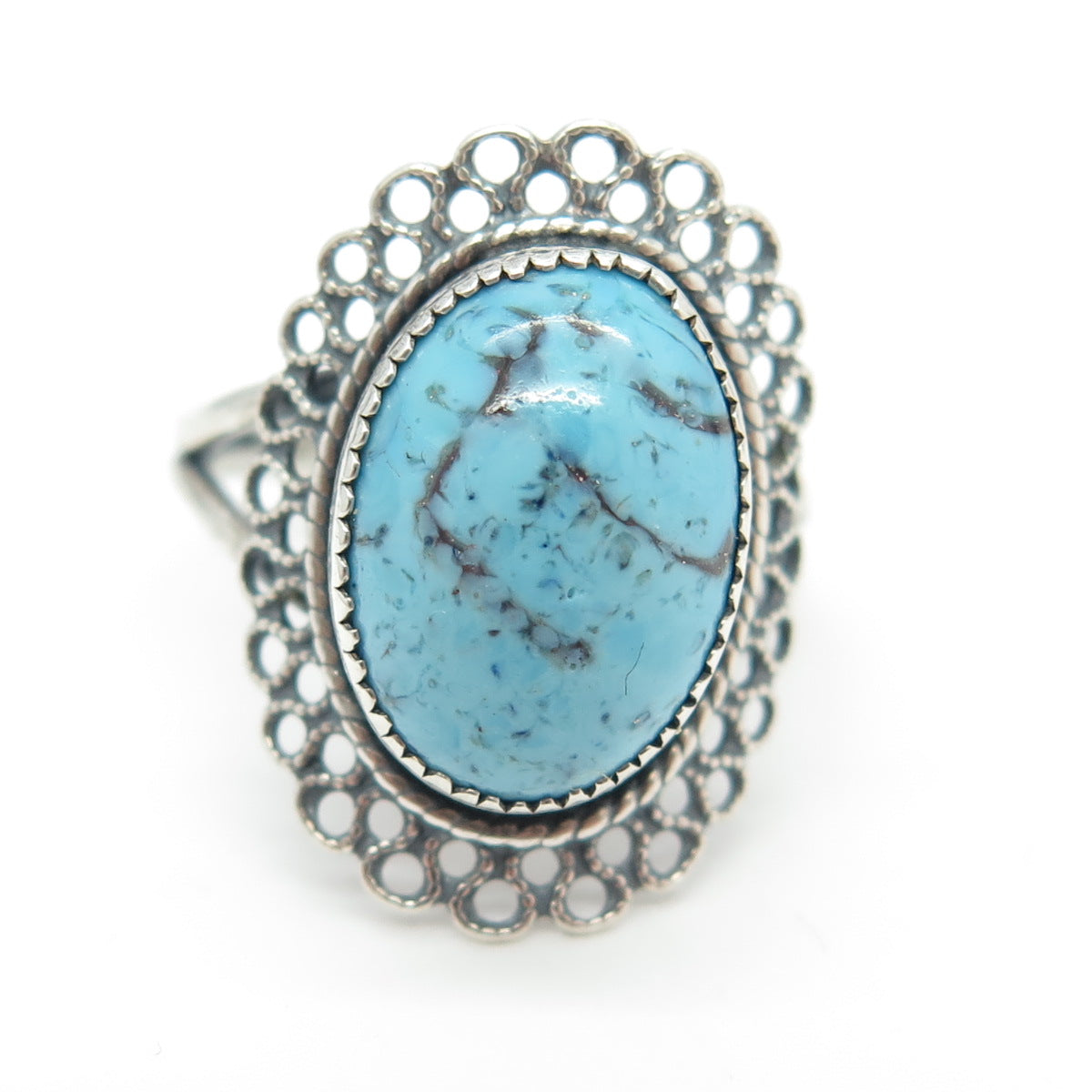 BEAU Sterling Silver Antique Art Deco Faux Turquoise Adjustable Ring Size 6.5