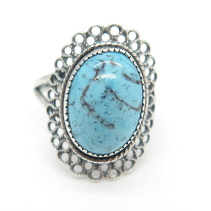 BEAU Sterling Silver Antique Art Deco Faux Turquoise Adjustable Ring Size 6.5