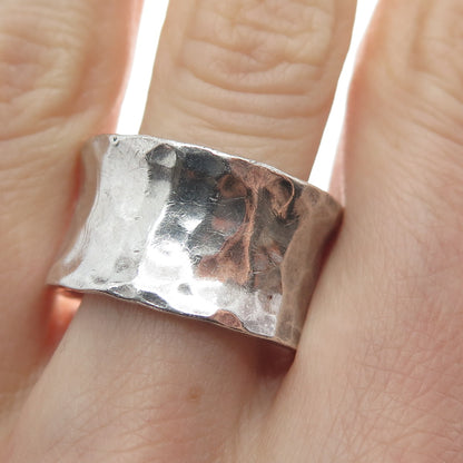 925 Sterling Silver Vintage Mexico Modernist Hammered Finish Band Ring Size 9.5