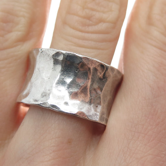 925 Sterling Silver Vintage Mexico Modernist Hammered Finish Band Ring Size 9.5