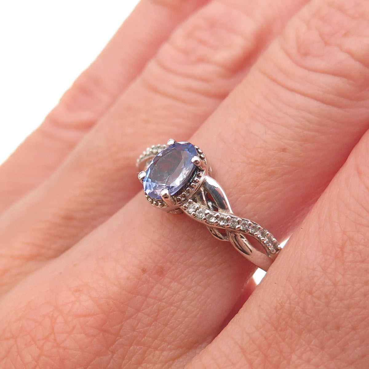 Chuck Clemency 925 Sterling Silver Real Tanzanite & White Topaz Ring Size 8