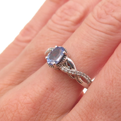 Chuck Clemency 925 Sterling Silver Real Tanzanite & White Topaz Ring Size 8