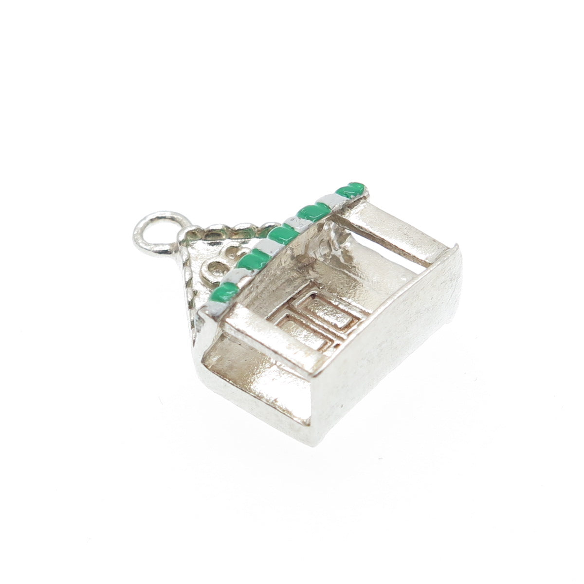 925 Sterling Silver Vintage Green & White Enamel OG House Porch Charm Pendant