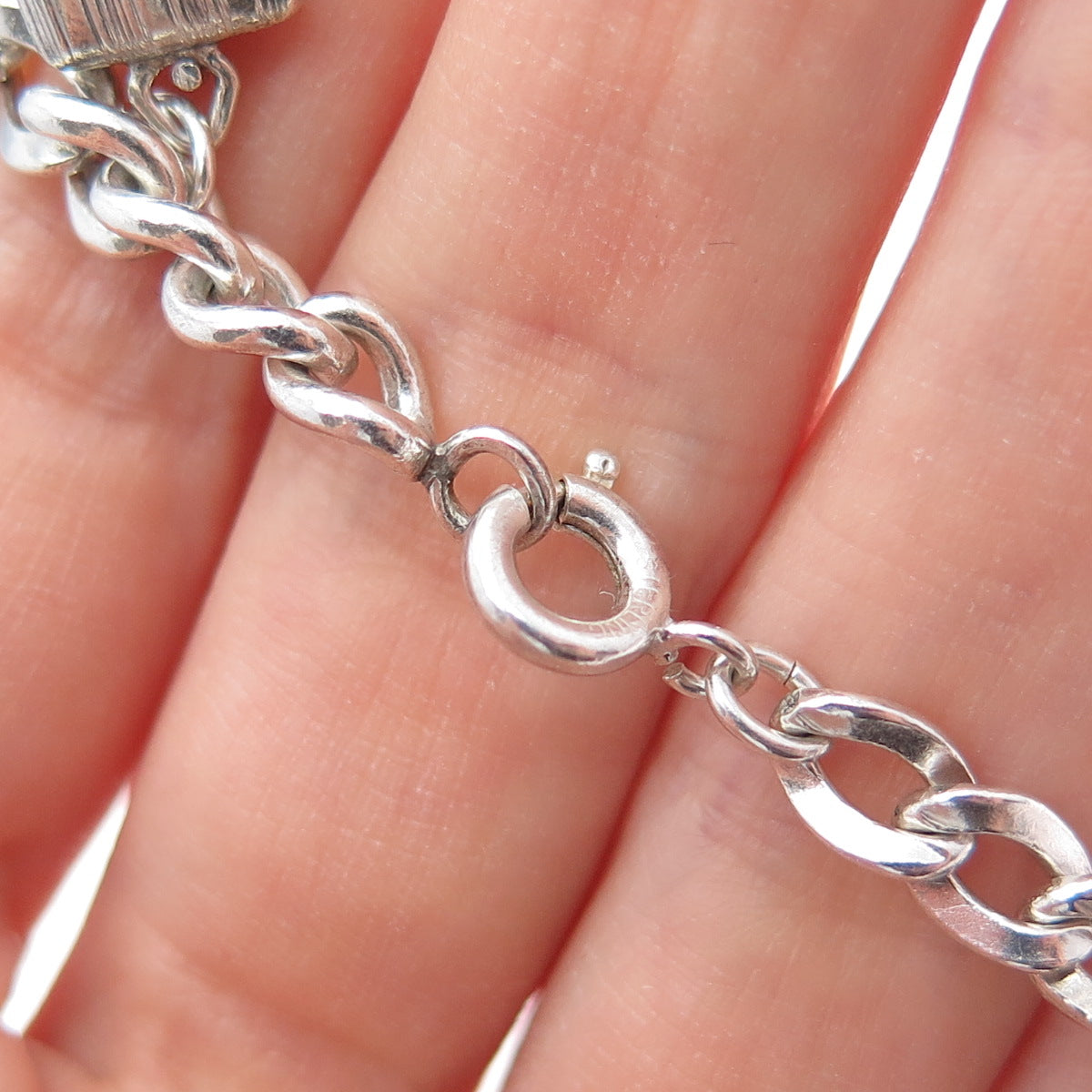 925 Sterling Silver Vintage Multi-Charms Oxidized Bracelet 7.25"