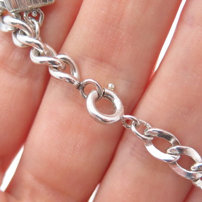 925 Sterling Silver Vintage Multi-Charms Oxidized Bracelet 7.25"