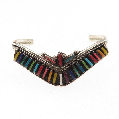 Helen Harrison Navajo Old Pawn Sterling Multi-Gem Bracelet 7" (missing 1 stone)