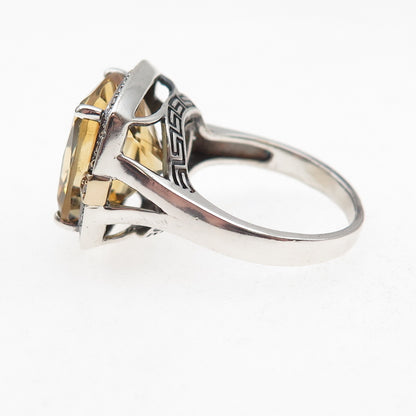 Michelle Albala 925 Sterling 14K Gold Vintage Real Diamond & Citrine Ring Size 8