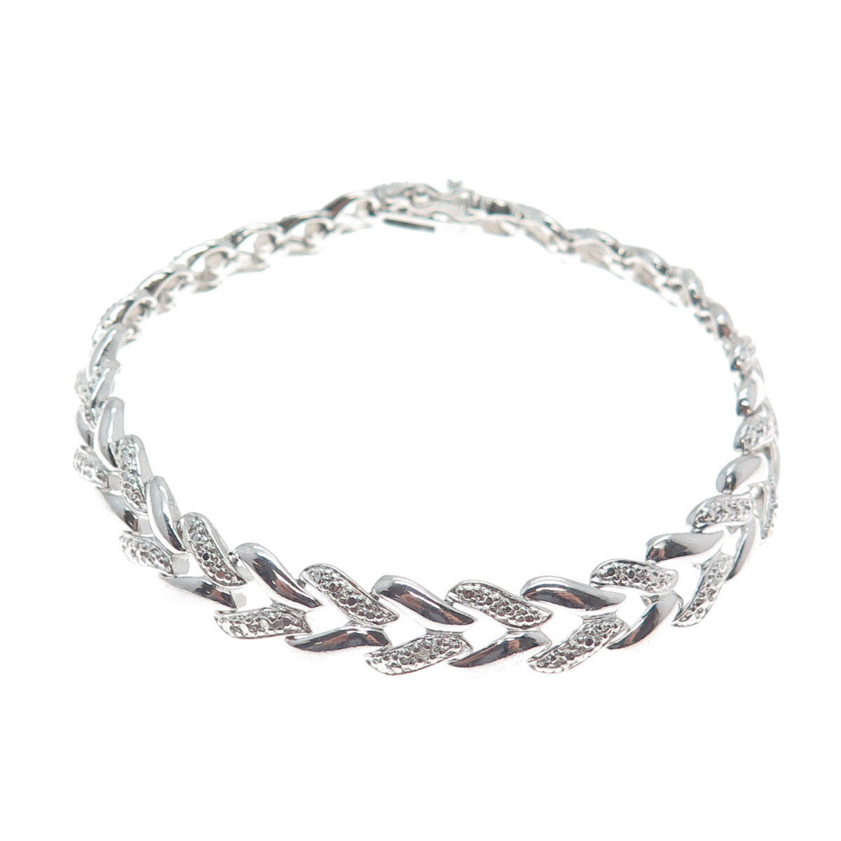 ROSS SIMONS 925 Sterling Silver Diamond Accent Herringbone Link Bracelet 7.25"